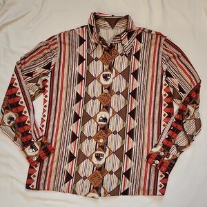 Vintage | 1970's Geometric Patterned Button-Up Shirt Sz M